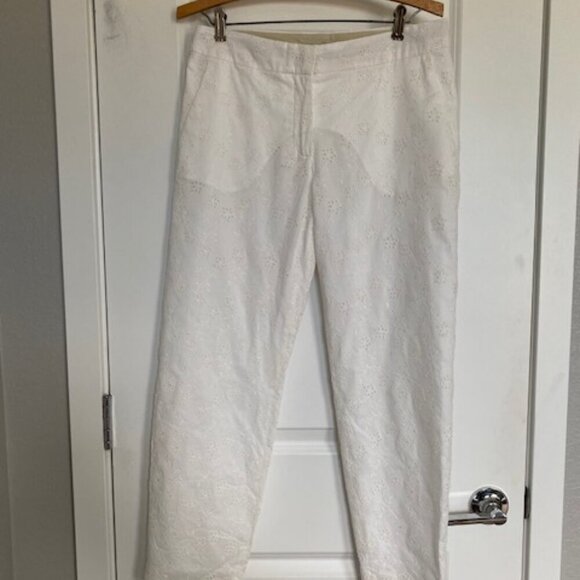 MAX MARA Studio White Eyelet Cropped Trouser Pants Sz 8 - Picture 6 of 13